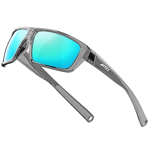 ATTCL Herren Polarisierte Wrap Sonnenbrille UV-Schutz Sportbrille TR90 Rahme Ultraleicht 5001 Clear+Blue von ATTCL