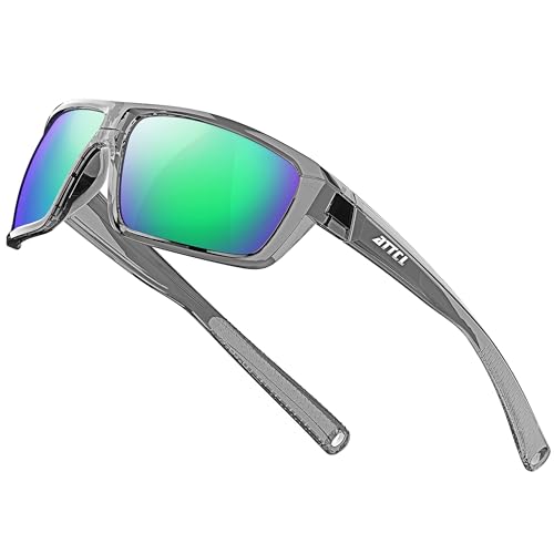 ATTCL Herren Polarisierte Wrap Sonnenbrille UV-Schutz Sportbrille TR90 Rahme Ultraleicht 5001 Clear+Green von ATTCL