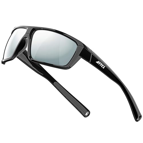 ATTCL Herren Polarisierte Wrap Sonnenbrille UV-Schutz Sportbrille TR90 Rahme Ultraleicht 5001 Silver von ATTCL