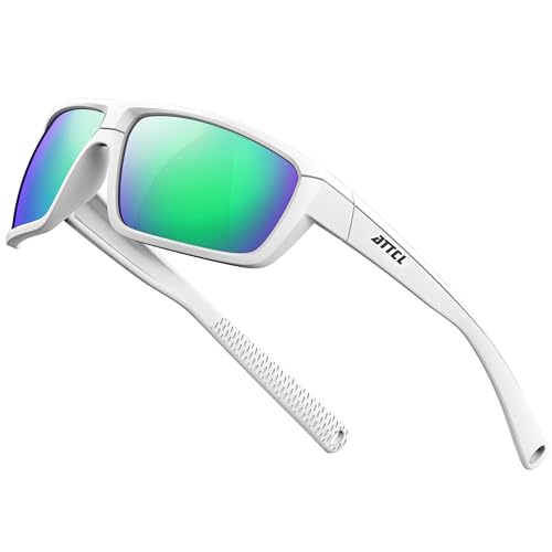 ATTCL Herren Polarisierte Wrap Sonnenbrille UV-Schutz Sportbrille TR90 Rahme Ultraleicht 5001 White+green von ATTCL