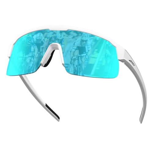 ATTCL Unisex Sport-Sonnenbrille für Damen und Herren, UV-Schutz, MTB-Fahrrad-Reitbrille, KC07, Weiß / Blau von ATTCL