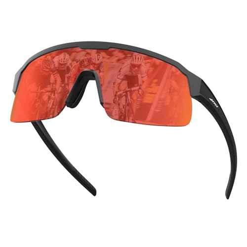 ATTCL Unisex Sport-Sonnenbrille für Herren und Damen, Fahrradbrille, UV-Schutz, MTB-Fahrrad-Reitbrille, KC07, Schwarz/Rot von ATTCL