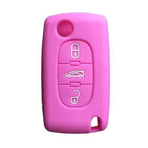 ATpu Silikon-Autoschlüsseletui Für C-itroen C3 C6 Xsara P-icasso Berlingo,3-Tasten-Klapp-Flip-Fernschlüssel-Silikon-Autoschlüsseletui-Abdeckung Pink von ATpu