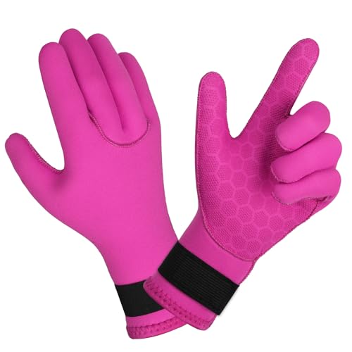 AUAUY Neopren Tauchhandschuhe, 3mm Warme Tauchhandschuhe, Flexibel Schwimmhandschuhe mit Anti-Rutsch Partikeln, Erwachsene Fünf-Finger-Tauchhandschuhe für Open Water Swimming Surfing Tauchen (Rosa-M) von AUAUY