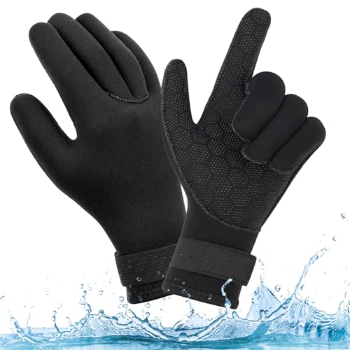 AUAUY Neopren Tauchhandschuhe, 3mm Warme Tauchhandschuhe, Flexibel Schwimmhandschuhe mit Anti-Rutsch Partikeln, Wasserdicht Männer und Frauen Tauchhandschuhe für Open Water Swimming Surfing Tauchen-XL von AUAUY