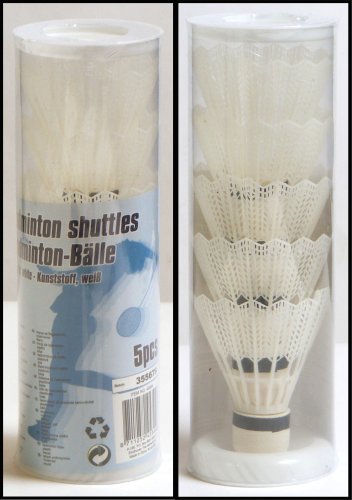 Badminton Bälle / Federball, 5 tlg. Weiß, Plastik / 5 Stück Federbälle weiß, BE-45344 von Difuzed