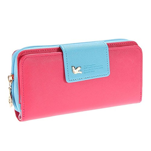 Ein Damen Multi-Position Zwei Fold lang Reißverschluss Portemonnaie lang Reißverschluss Geldbörse Handtasche Handtasche, Pink (Rot) - QB005 von AUGUR