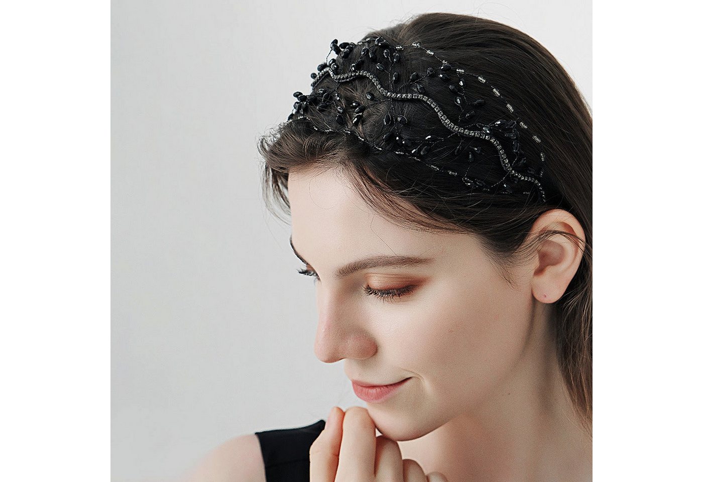 AUKUU Diadem Handgefertigte Handgefertigte Brautkrone mit Kristallperlen, Hochsteckfrisur Haarschmuck Hochzeits Kopfschmuck Netz Braut von AUKUU