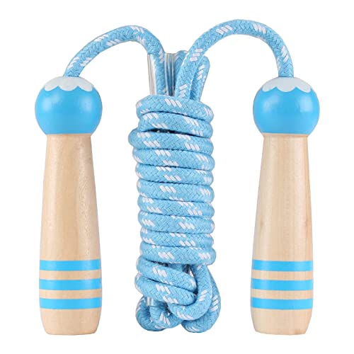 2.6米Sprungseil Kinder Verstellbare, Kinder Springseil mit Holzgriff, Hüpfseil Seilspringen Kinder Baumwolle, Kids Skipping Rope Geschenke für Jungen und Mädchen Blau von AUMCDIK