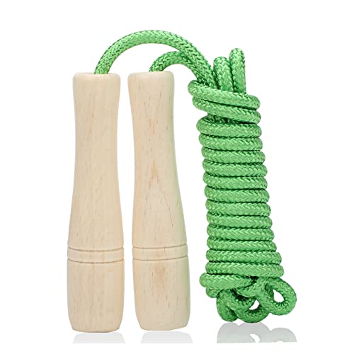 Springseil Kinder, 270cm Verstellbare Seilspringen Fitness Kinder mit Holzgriff und Baumwollseil Rope Skipping Seil Kids für Jungen und Mädchen (Grün.) von AUMCDIK