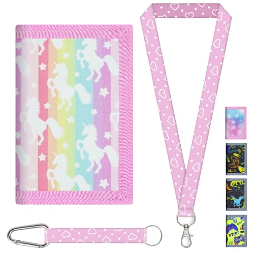 AUNGCSHE Kinder Portemonnaie Mädchen Rosa Pegasus Brieftasche Trifold mit Schlüsselband für Alter 4-12 Jahre, perfekt für Weihnachten oder Geburtstag von AUNGCSHE