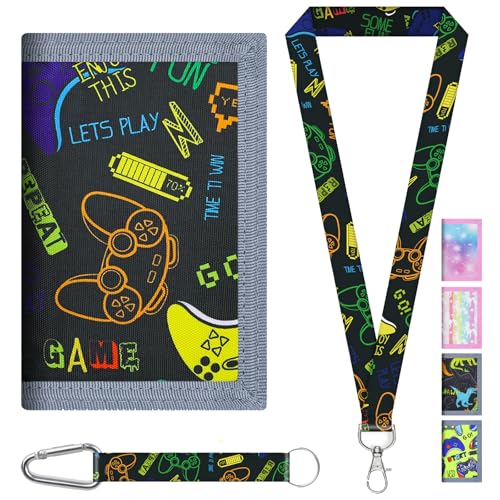 AUNGCSHE Kinder Portemonnaie Jungen, Schwarze Spielekonsole Brieftasche Kinder Alter 4-12 Trifold Brieftasche Kleine mit Schlüsselband Kinder, mit Schlüsselband Kinder, Weihnachten Geburtstag von AUNGCSHE