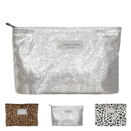 AUNGCSHE Kosmetiktasche Damen, Kulturbeutel Damen, Schminktasche, Make up Tasche Gesteppte mit Reißverschluss Handtaschen Leopard-Schönheitstasche(Weiß) von AUNGCSHE