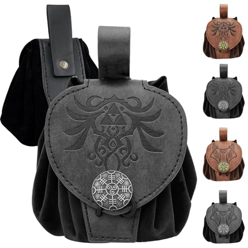 AUNGCSHE Mittelalterliche Retro-HüFttasche, Leder Hüfttasche, Mittelalter, gürteltasche Urlaubsaccessoires und Aufbewahrung fur Erwachsener Kind (B, Schwarz) von AUNGCSHE