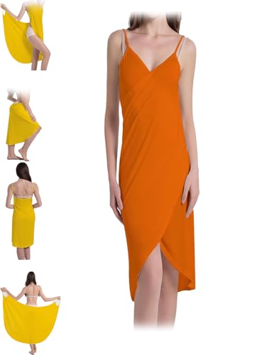 AUWIRUG Women's Wrap Dress Cover-Up, Womens Cover Ups Beach Wraps, Spaghetti Strap Sarongs Beach Bamboo Backless Wrap Dress (Orange,XL) von AUWIRUG