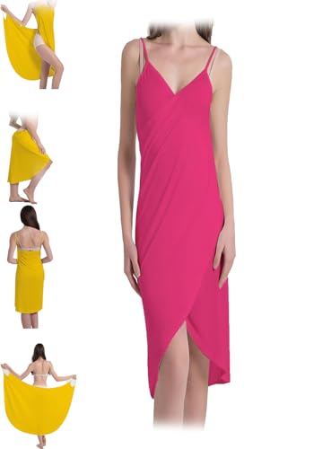 AUWIRUG Women's Wrap Dress Cover-Up, Womens Cover Ups Beach Wraps, Spaghetti Strap Sarongs Beach Bamboo Backless Wrap Dress (Pink,5XL) von AUWIRUG