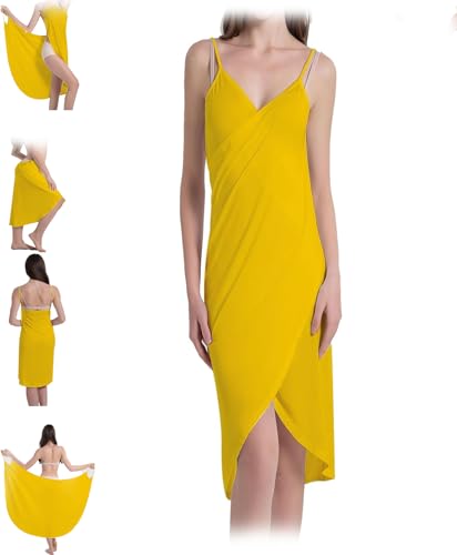 AUWIRUG Women's Wrap Dress Cover-Up, Womens Cover Ups Beach Wraps, Spaghetti Strap Sarongs Beach Bamboo Backless Wrap Dress (Yellow,2XL) von AUWIRUG