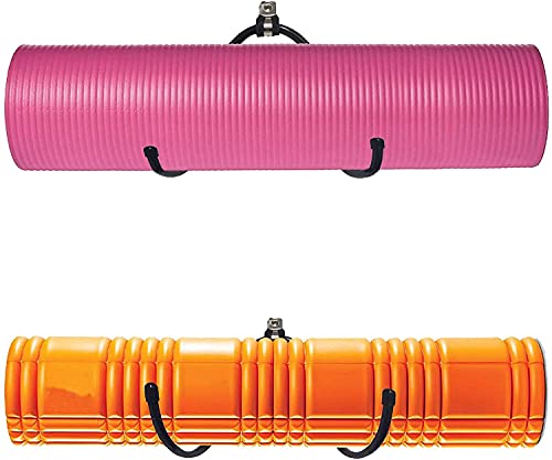 AUXPhome Wandhalterung für Yogamatte, Schaumstoffrolle und Handtuchhalter, Ablage zum Aufhängen von Yoga-Gurten und Widerstandsbändern in Ihrer Fitness-Klasse oder im Heimstudio, bis zu 9 kg, 2 Stück von AUXPhome