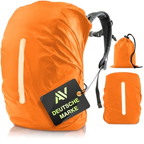AVANA Regenschutz für Rucksäcke mit Reflexstreifen (10-70L) wasserdichte Regenhülle Schulranzen Reflektor Rucksack Cover reflektierender Rucksacküberzug Orange von AVANA