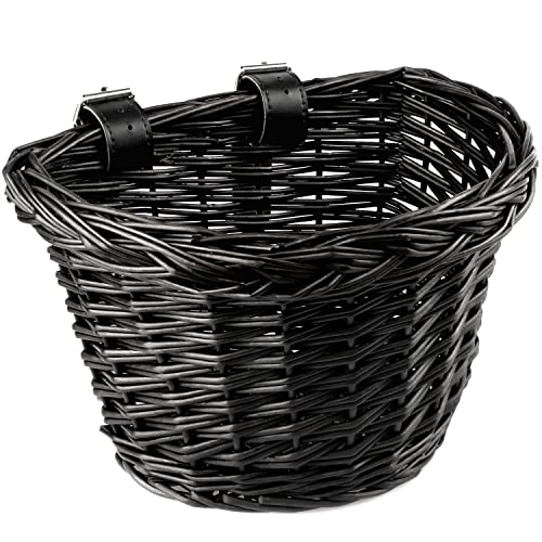 AVASTA Wicker Bicycle Basket for 12, 14, 16 Bicycle, Scooter, Tricycle, Supplied with Leather Strap, Size XS, Black von AVASTA