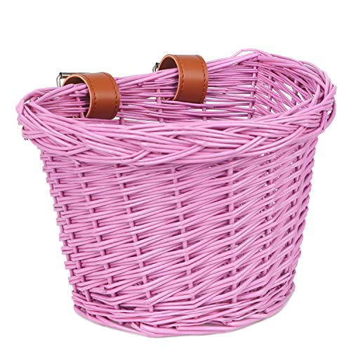 AVASTA Wicker Children's Bicycle Basket for 12, 14, 16 Girls' Bikes, Scooters, Tricycles, Children's Bicycle Accessories, Comes with Leather Straps, Purple, Size XS von AVASTA
