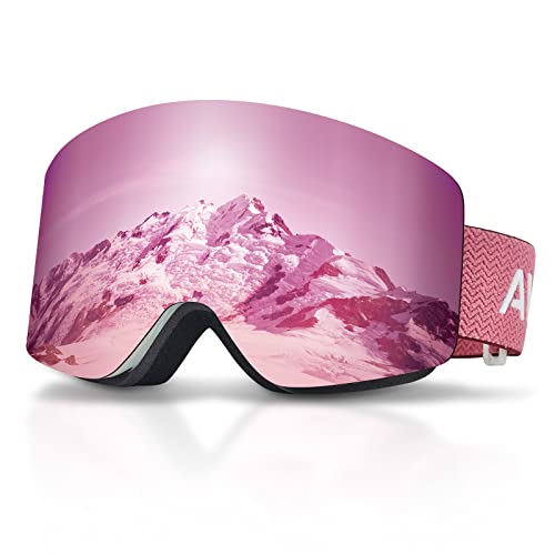 AVAWAY Skibrille Rahmenlose Snowboard Brille für Damen Herren Zylinder Verspiegelt Magnet-Wechselsystem OTG UV-Schutz Anti Fog Linse von AVAWAY