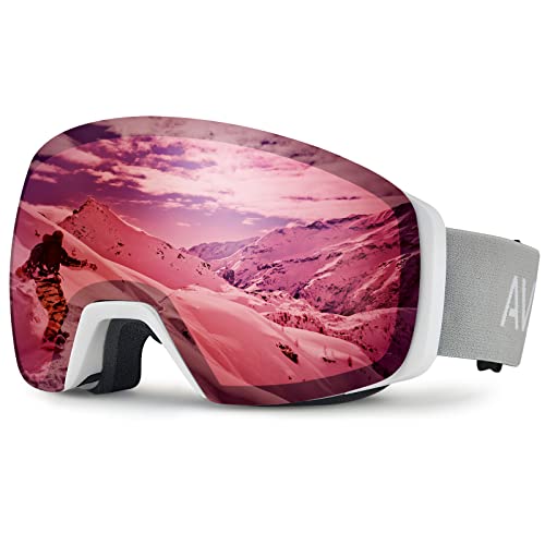 AVAWAY Skibrille Snowboard Brille für Brillenträger Herren Damen Erwachsene Magnet-Wechselsystem OTG UV-Schutz Kompatibler Helm Anti Fog Skibrillen Sphärisch Verspiegelt von AVAWAY