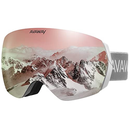 AVAWAY Skibrille Snowboard Brille für Brillenträger Herren Damen Erwachsene Jugendliche OTG UV-Schutz Kompatibler Helm Anti Fog Skibrillen Sphärisch Verspiegelt von AVAWAY