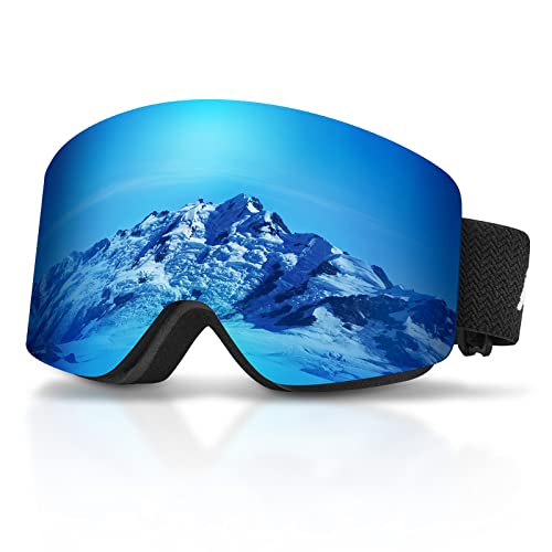 AVAWAY Skibrille Rahmenlose Snowboard Brille für Damen Herren Zylinder Verspiegelt Magnet-Wechselsystem OTG UV-Schutz Anti Fog Linse von AVAWAY