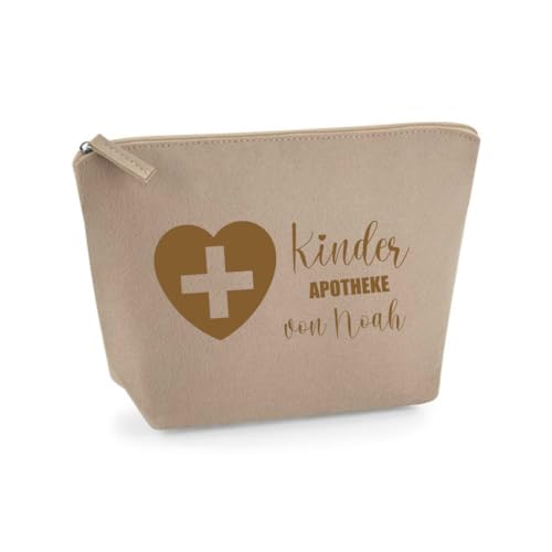 AWASG Kinderapotheke Filz Tasche - Personalisiert mit Name - Täschchen Medikamente Kinder - Notfalltasche leer M (19 x 18 x 9 cm) (Sand) von AWASG