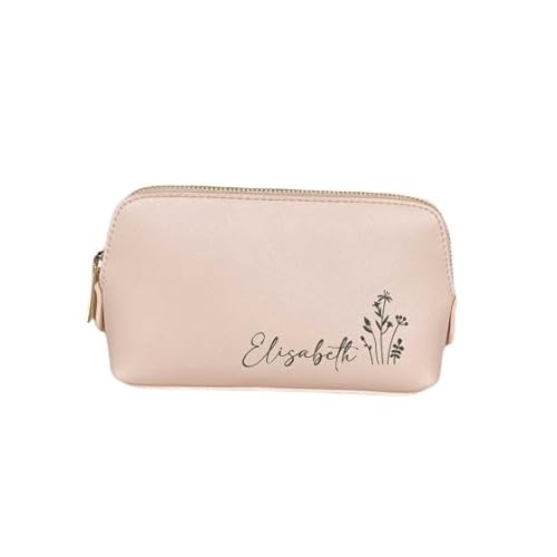 AWASG Kosmetiktasche Make-up Bag - Personalisiert mit Name - Schminktasche mit Blumen - Kulturtasche Mädchen Damen - M (18 x 11 x 4,5 cm) (rosa) von AWASG