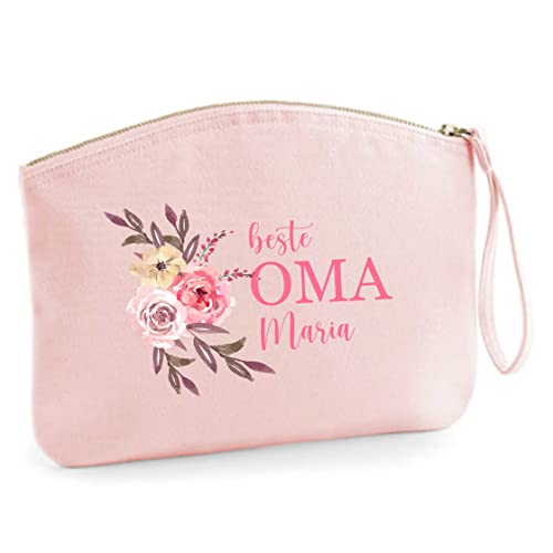 Schminktasche rosa Blumenmotiv 'Beste Mama' | Personalisierte Kosmetiktasche Reiseetui | Geschenk Muttertag Oma Beste Freundin L (28x22 cm) (rosa) von AWASG