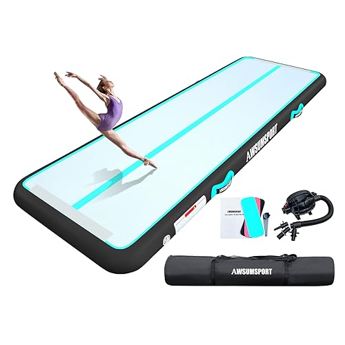 AWSUM 2M Aufblasbar Tumbling Matten, Air Matte, 10cm hoch Gymnastikmatte mit Tragetasche, Fitness Turnmatte mit pumpe, Trainingsmatte Fitnessmatte für Übungsgymnastik usw von AWSUM