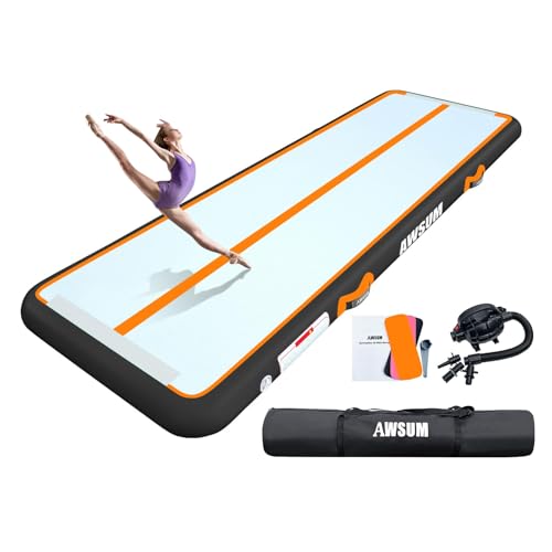 AWSUM 5M Aufblasbar Tumbling Matten, Fitness Turnmatte mit pumpe, 10cm hoch Gymnastikmatte mit Tragetasche, Air Matte,Trainingsmatte Fitnessmatte für Zuhause, Outdoor von AWSUM