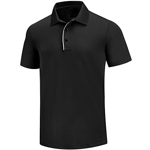 Golf Poloshirt Herren Pro 3.0 T-Shirt Freizeitshirt Männer Slim Fit Kurzarm Langarm Polo Shirts Atmungsaktiv Schnell Trocknend Tshirts Kragen mit Knopfleiste für Sommer Sport Outdoor (L, Mattschwarz) von AXKAL