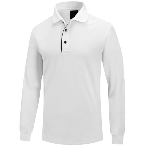 Golf Poloshirt Herren Pro 3.0 T-Shirt Freizeitshirt Männer Slim Fit Kurzarm Langarm Polo Shirts Atmungsaktiv Schnell Trocknend Tshirts Kragen mit Knopfleiste für Sommer Sport Outdoor (L, Weiss) von AXKAL