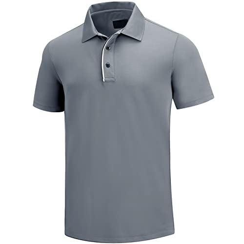 Golf Poloshirt Herren Pro 3.0 T-Shirt Freizeitshirt Männer Slim Fit Kurzarm Langarm Polo Shirts Atmungsaktiv Schnell Trocknend Tshirts Kragen mit Knopfleiste für Sommer Sport Outdoor (M, Bleigrau) von AXKAL