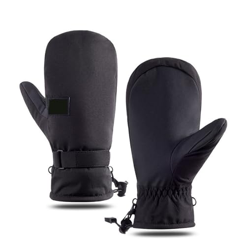 AXOINLEXER Damen-Skihandschuhe mit versteckten fünf Fingern, wasserdichte Snowboard-Fäustlinge, mit Fleece gefütterte Handschuhe,mit verstellbaren Bündchen,Schwarz,M von AXOINLEXER
