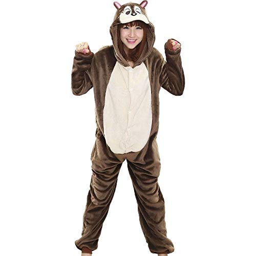 AYJMA Frauen Onesie Cartoon Eichhörnchen Pyjama Lustige Party Jumpsuit Erwachsene Rollenspiel Kostüm Winter Warme Flanell Nachtwäsche M Eichhörnchen von AYJMA