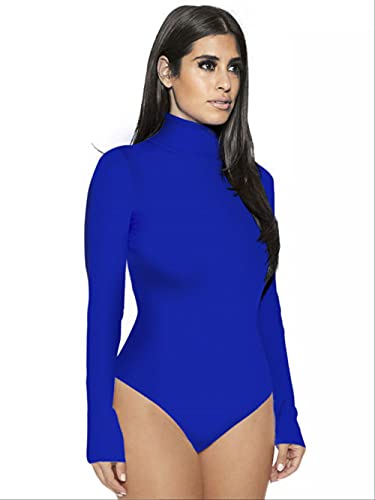 AYJMA Mode Langarm Femme Bodysuit Für Frauen Casual Turtlenck Bodycon Verband Body Solid Jumpsuit Playsuit M Blau von AYJMA