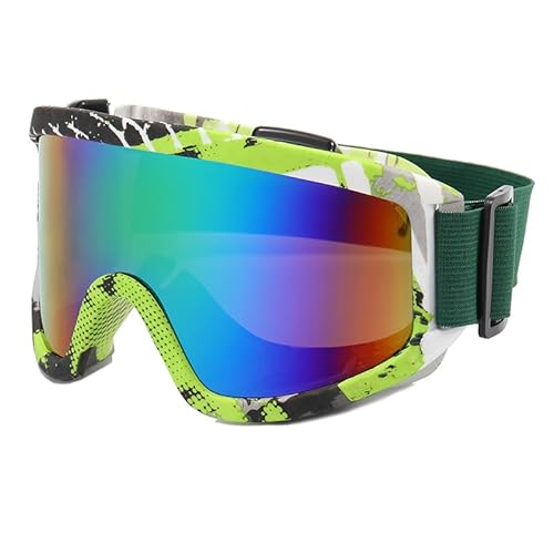 AYKANING Motocross Brille,Motorradbrille Anti-Fog-Skibrille, Motorradbrille, Winter-Snowboard-Skibrille, Outdoor-Sport, winddichte Skimaske, Off-Road-Brille, Helm(Color:ZZ-Green) von AYKANING