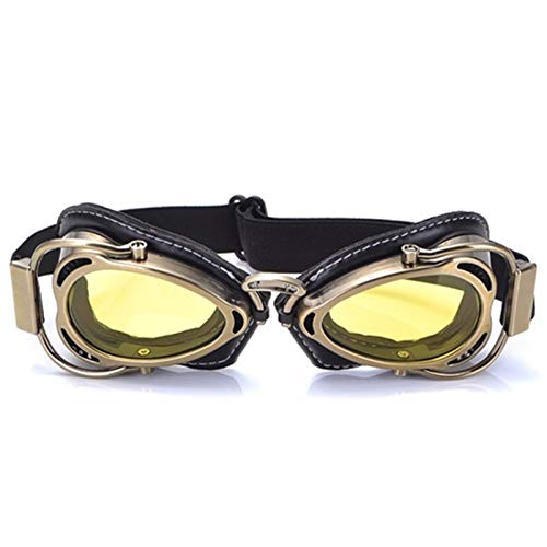 AYKANING Motocross Brille,Motorradbrille MTB-Biker-Goggles Motorrad-Goggle-Sonnenbrillen-Roller Moto Aviateur-Weinlese-Gläser Motocross Goggle (Color : Bronze Yellow) von AYKANING