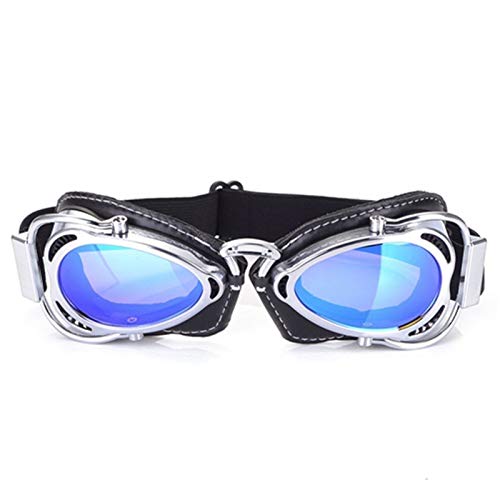 AYKANING Motocross Brille,Motorradbrille MTB-Biker-Goggles Motorrad-Goggle-Sonnenbrillen-Roller Moto Aviateur-Weinlese-Gläser Motocross Goggle (Color : Silver Blue) von AYKANING