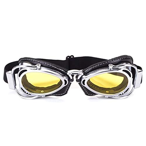 AYKANING Motocross Brille,Motorradbrille MTB-Biker-Goggles Motorrad-Goggle-Sonnenbrillen-Roller Moto Aviateur-Weinlese-Gläser Motocross Goggle (Color : Silver Yellow) von AYKANING