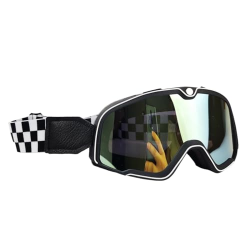 AYKANING Motocross Brille,Motorradbrille Motorrad Brille Ski Brille Motocross Sonnenbrille Vintage Brillen Helm Radfahren Racing Cafe Racer Chopper MTB ATV(Color:BL-Golden lens) von AYKANING