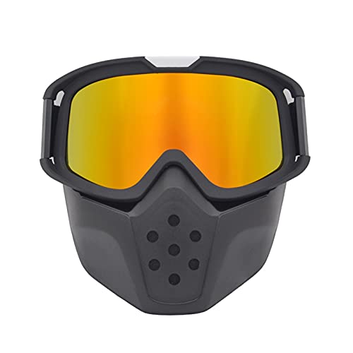 AYKANING Motocross Brille,Motorradbrille Motorrad Goggle Maske Retro Open Face Helm Mask Motocrossbrille mit abnehmbarem Maske Paintball Spiel Gesichtsmaske Moto Mask (Color : Gold Lens) von AYKANING