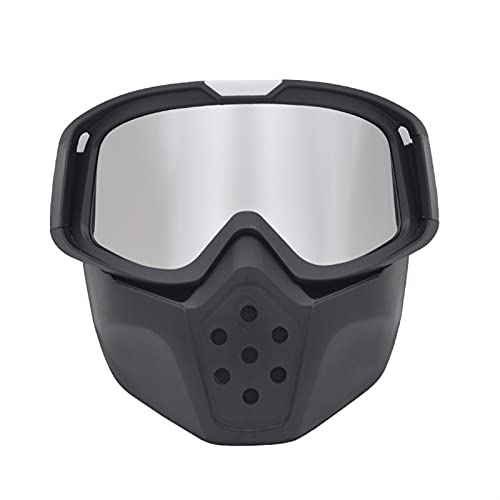 AYKANING Motocross Brille,Motorradbrille Motorrad Goggle Maske Retro Open Face Helm Mask Motocrossbrille mit abnehmbarem Maske Paintball Spiel Gesichtsmaske Moto Mask (Color : Silver Lens) von AYKANING