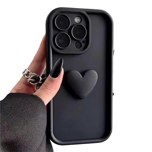 AYKZGIQS Handyhülle Love Heart Silica Telefon Hülle Für iPhone 11 12 13 14 15 Pro Max Fashion Candy Case Cover-Für iPhone 15-Schwarz von AYKZGIQS