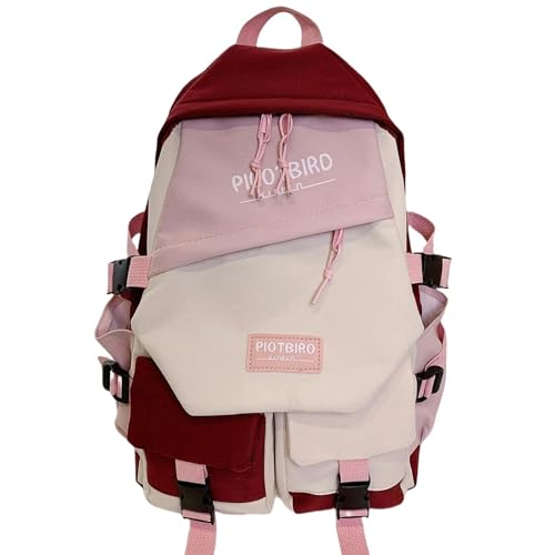 AYKZGIQS Rucksack Leichter Farbblock Multi-Pocket Casual Schoolbag Classic Rucksack Für Teen Student-Rot von AYKZGIQS