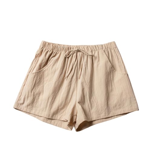AYKZGIQS Shorts Damen Hohe Taillierte Baumwoll- Und Leinenshorts Für Frauen Sommer Loser Schlank-(Khaki)-m von AYKZGIQS